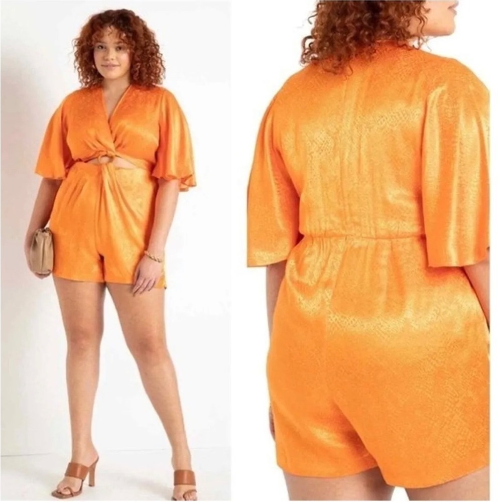 Eloquii Orange Boho Festival Silky Snakeskin Pattern Romper Jumpsuit Plus 20 H9